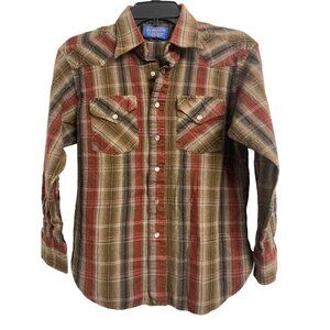 Pendleton‎ Kids Virgin Wool Plaid Pearl Snap Shirt Size L